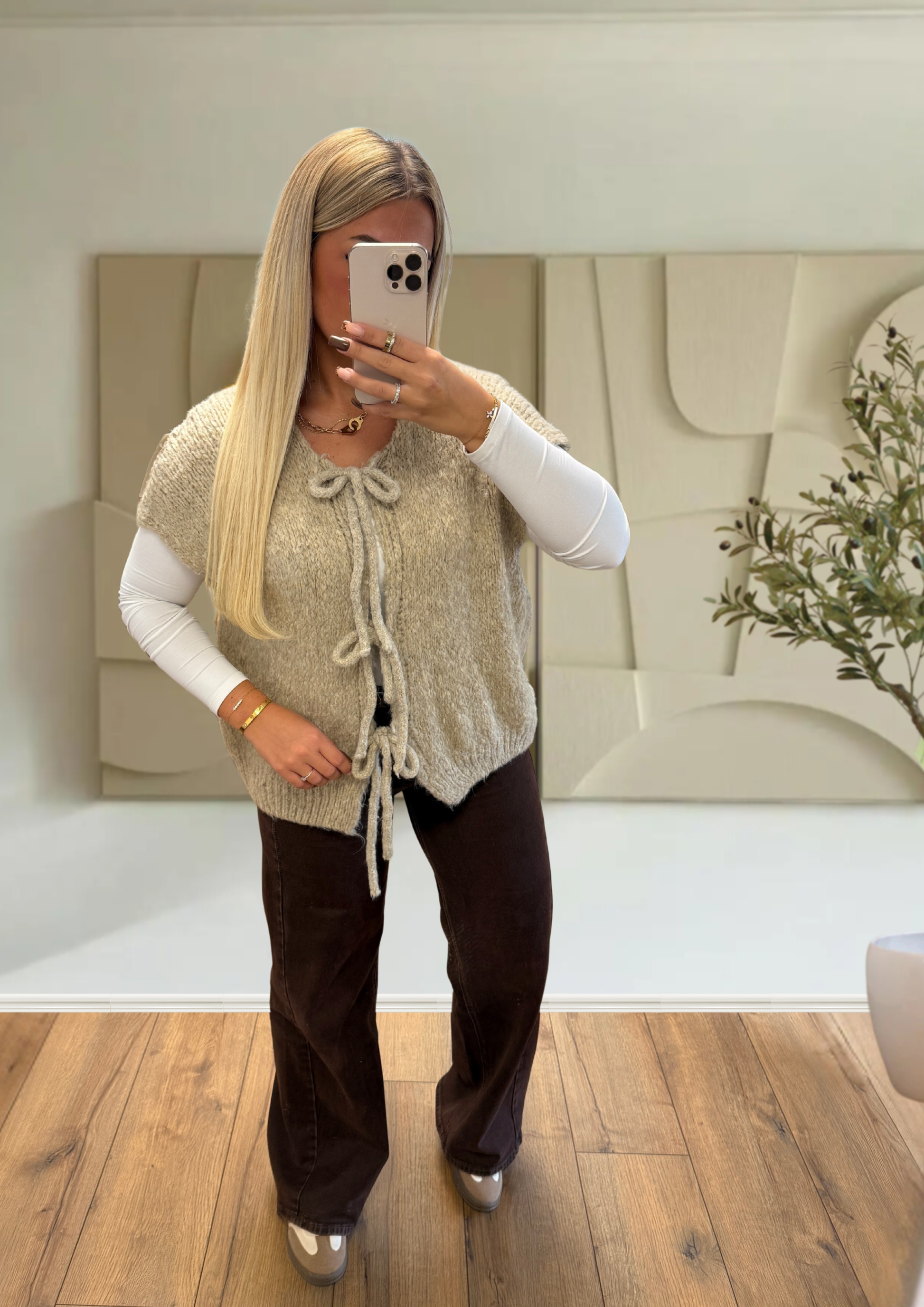GILET À NOEUD BEIGE