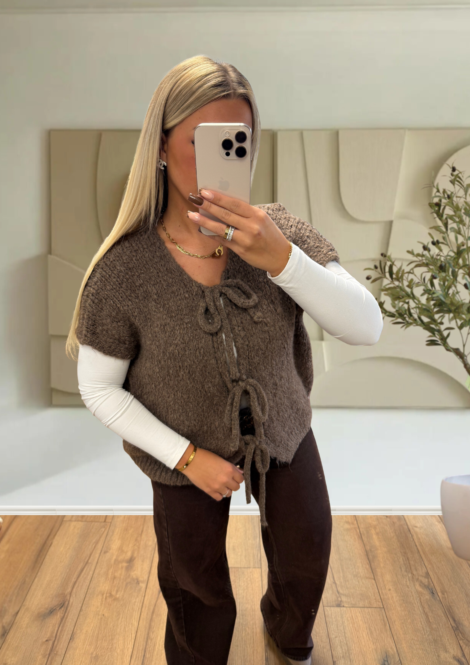GILET À NOEUD TAUPE