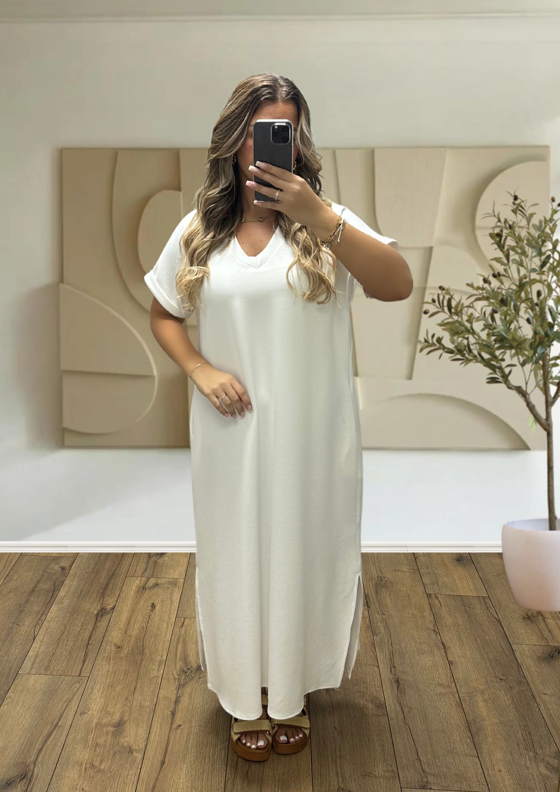Robe t-Shirt longue col V Blanche