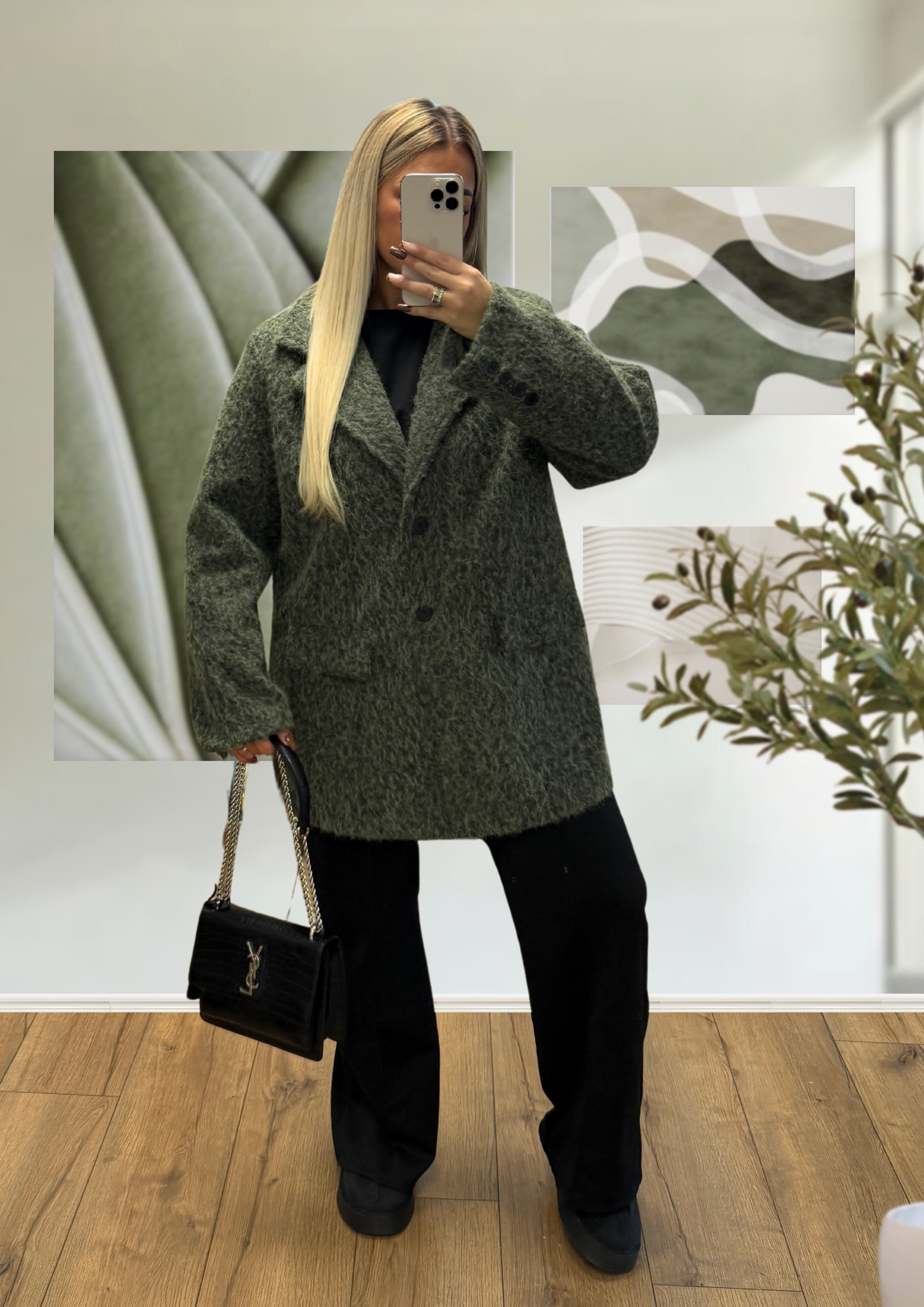 Blazer Laine bouclée kaki