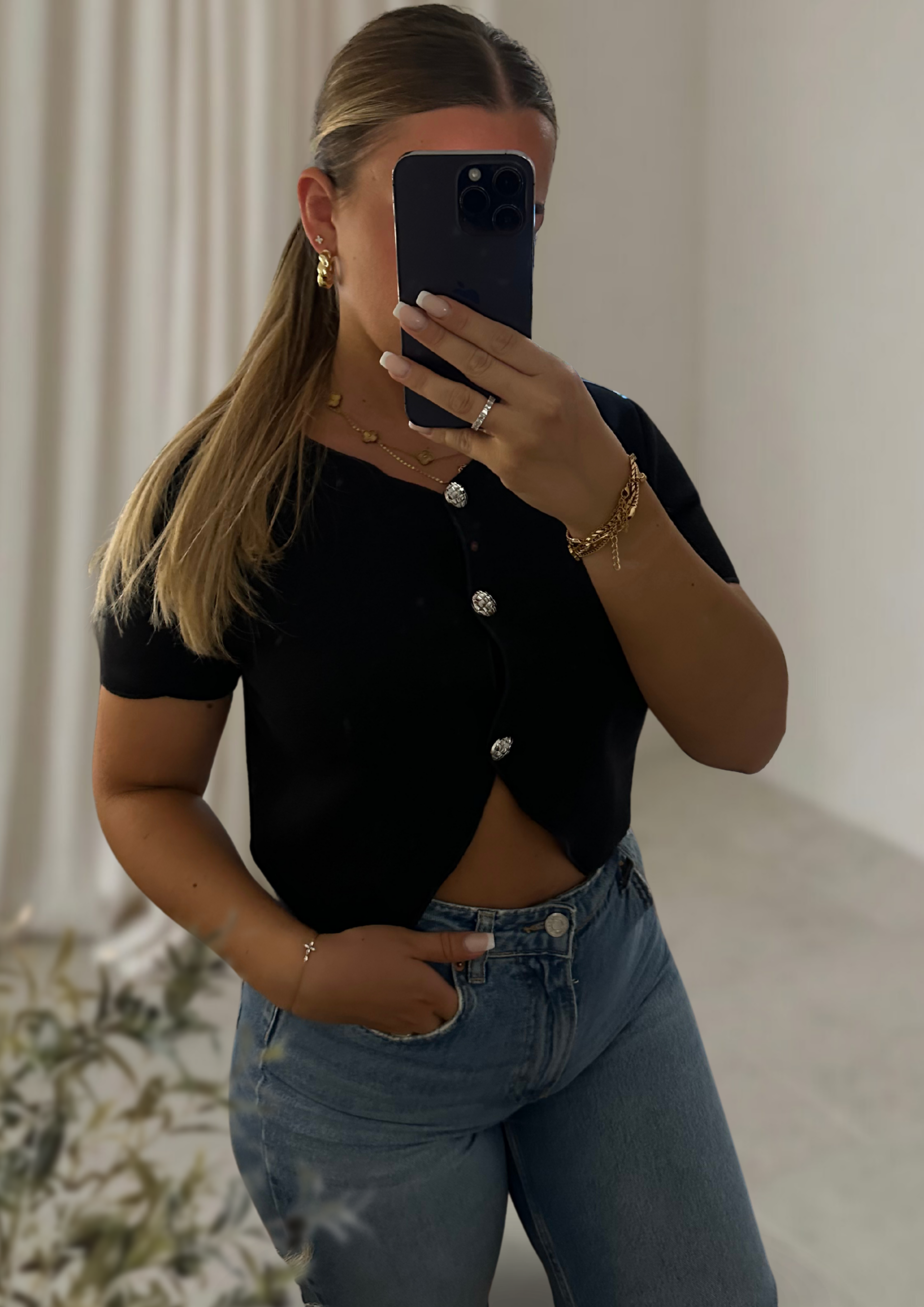 TOP À MANCHES COURTES NOIR