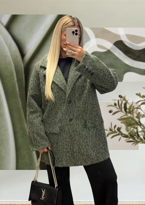 Blazer Laine bouclée kaki