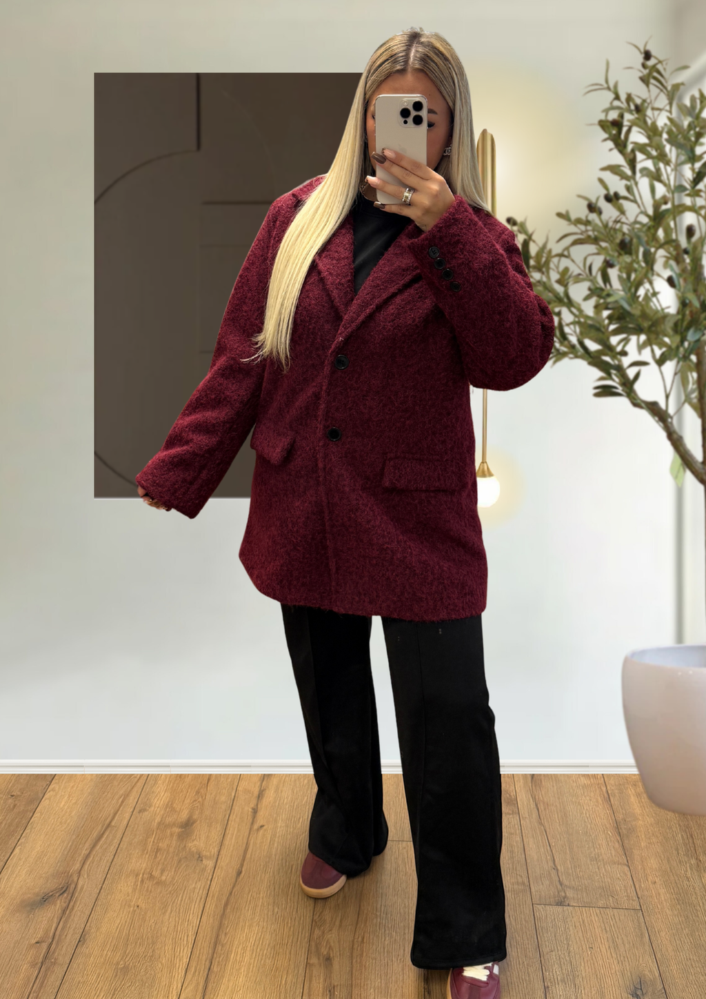 Blazer Laine bouclée bordeaux