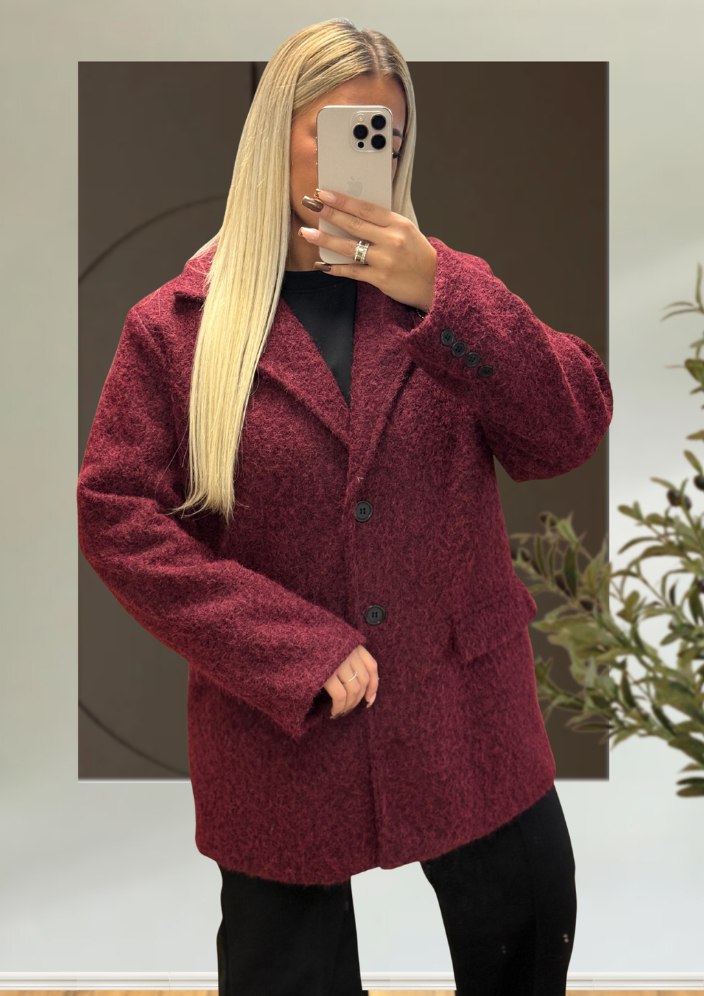 Blazer Laine bouclée bordeaux
