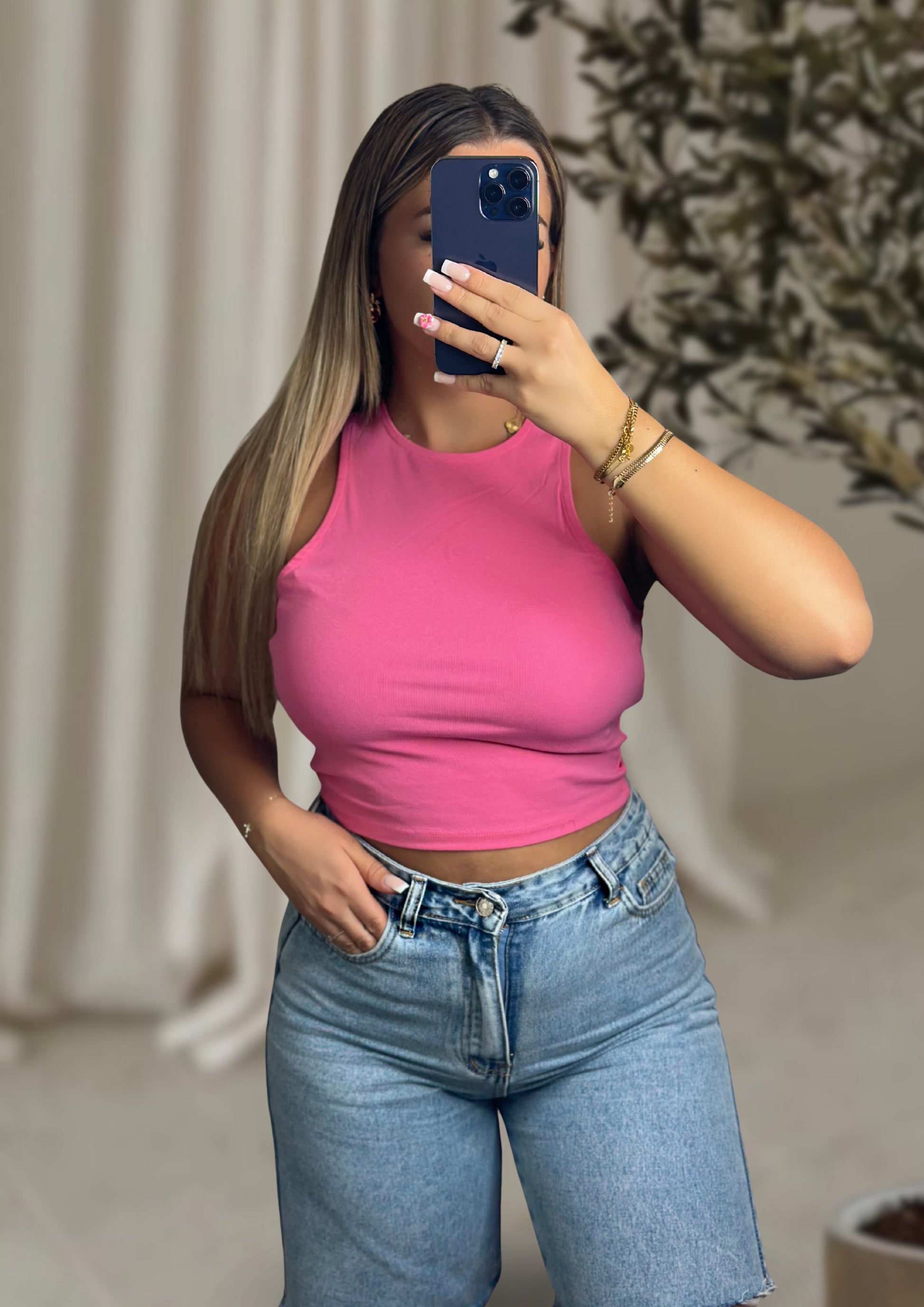 TOP SANS MANCHES ROSE